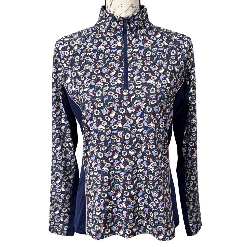RLX Ralph Lauren AIRFLOW 1/4 Zip Golf Pullover Women’s M Navy Floral Long Sleeve